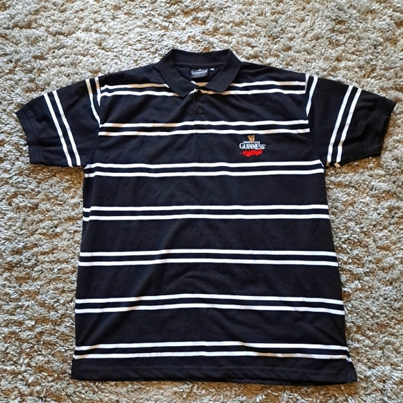 Guinness | Men's black & white striped polo official merchandise - Picture 1 of 6